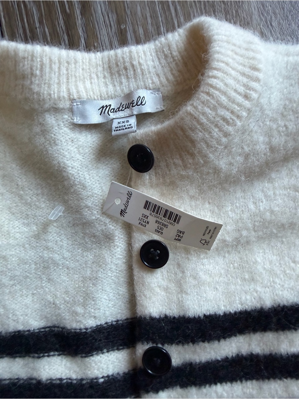 NWT Madewell Black and Cream Striped Button-Up Cardigan - Picture 3 of 4
